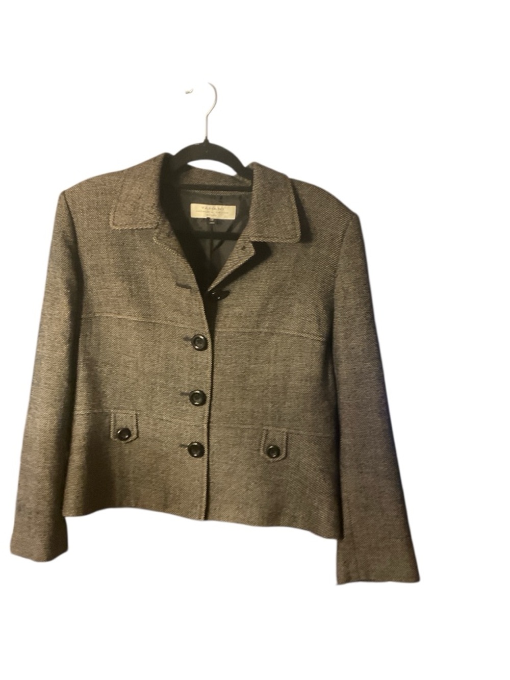 Tahari Brown Tweed Cropped Blazer